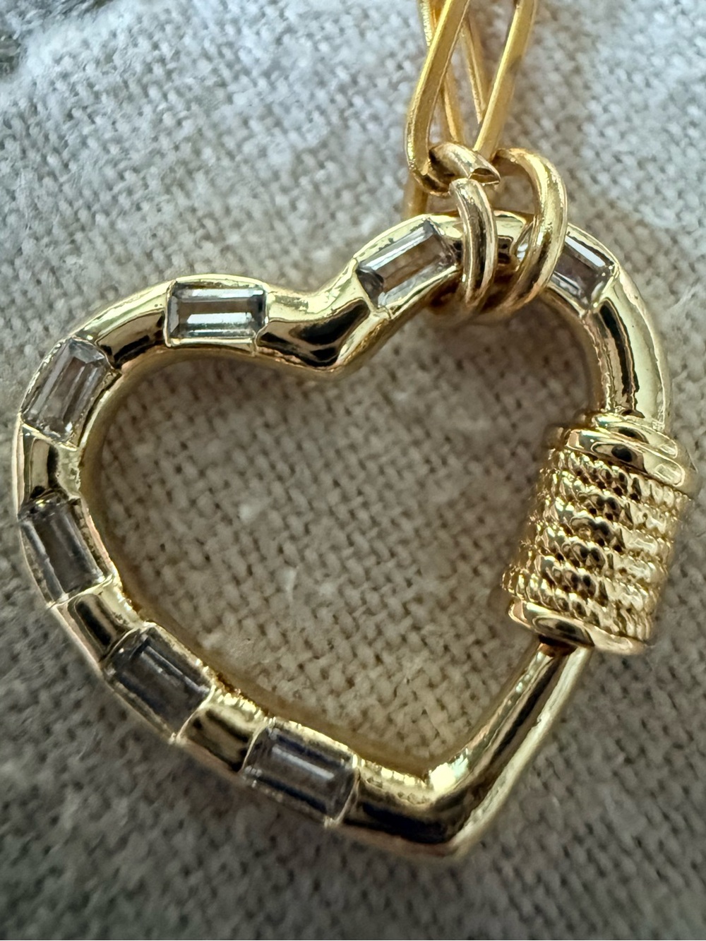 Gold and crystal Heart Carabiner on Paperclip Necklace